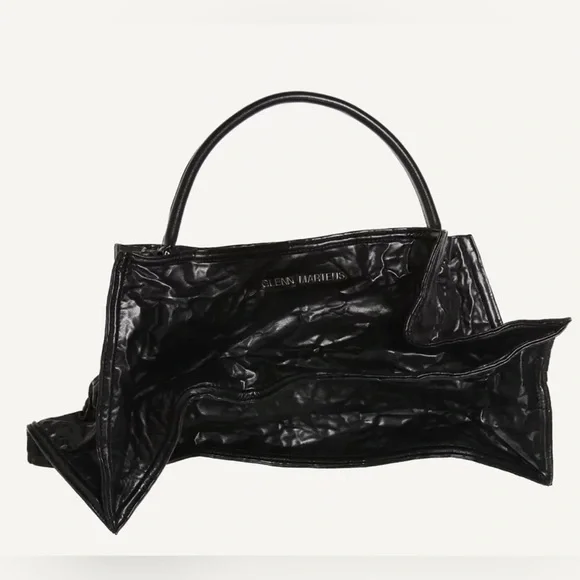 NEW! H&M X Glenn Martens Faux Leather Shoulder Bag Black Crumpled Crossbody - Picture 4 of 6